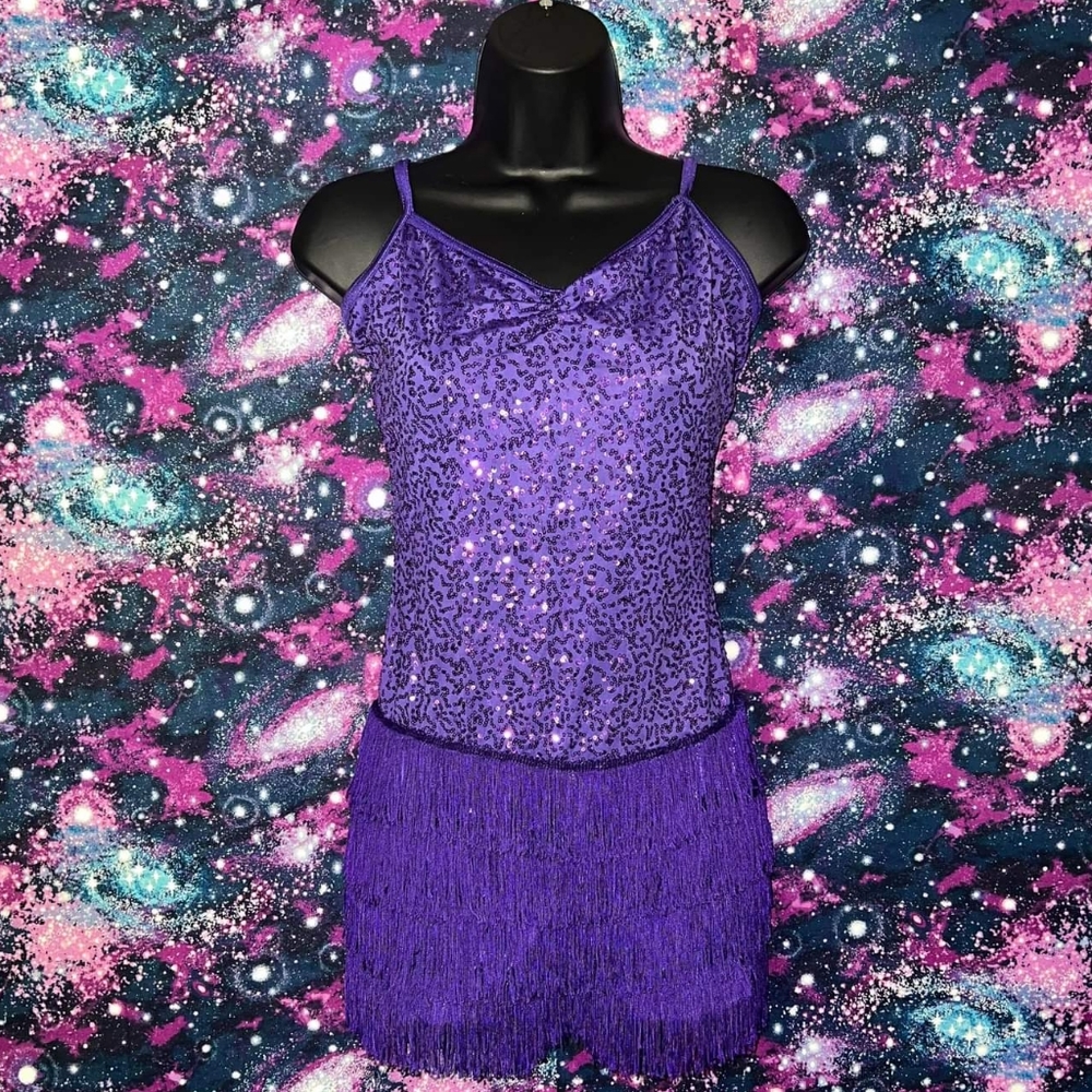 Weissman Purple Sequin One Piece Dance Bodysuit